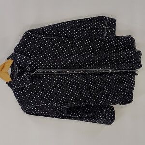 Foxcroft Button Down Top Size 12 Black White Polka Dot 3/4 Sleeve